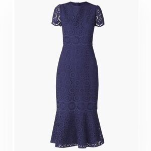Shoshanna Thompson Eyelet Midi Dress- navy- size 8